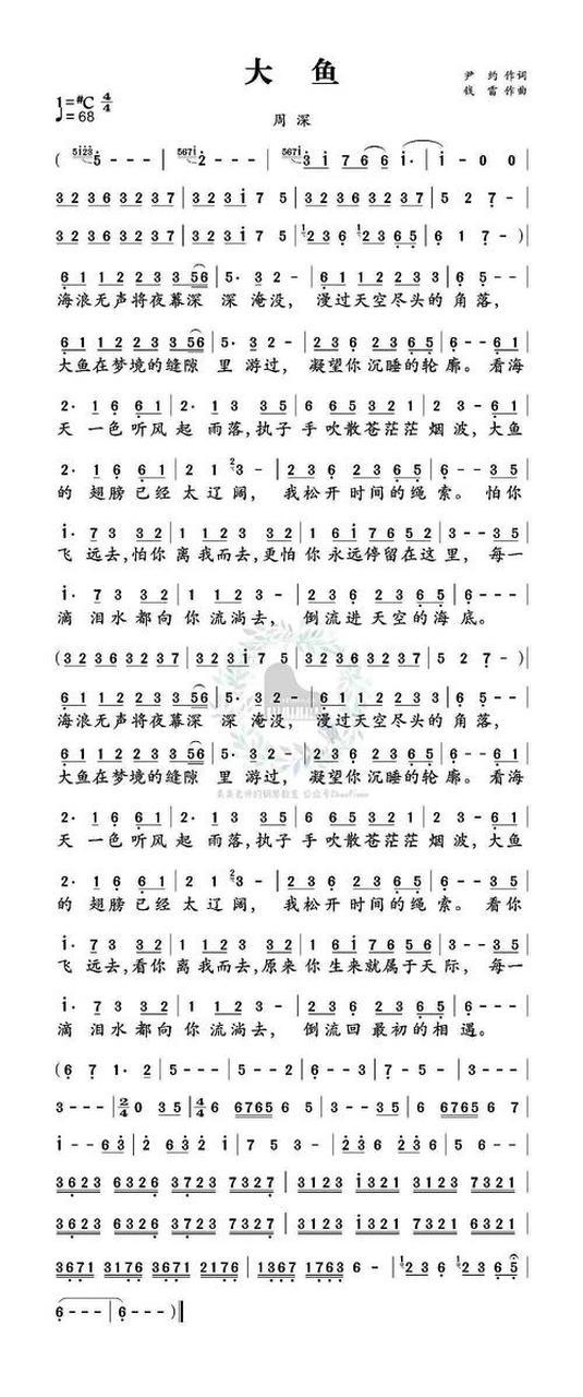大鱼钢琴谱简谱缩略图