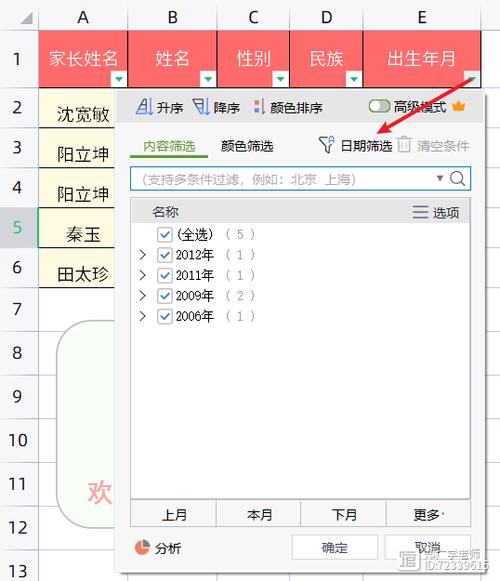 生日日期如何筛选出来图标