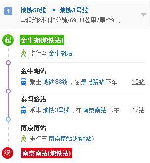 金牛湖到南京南站地铁路线图标