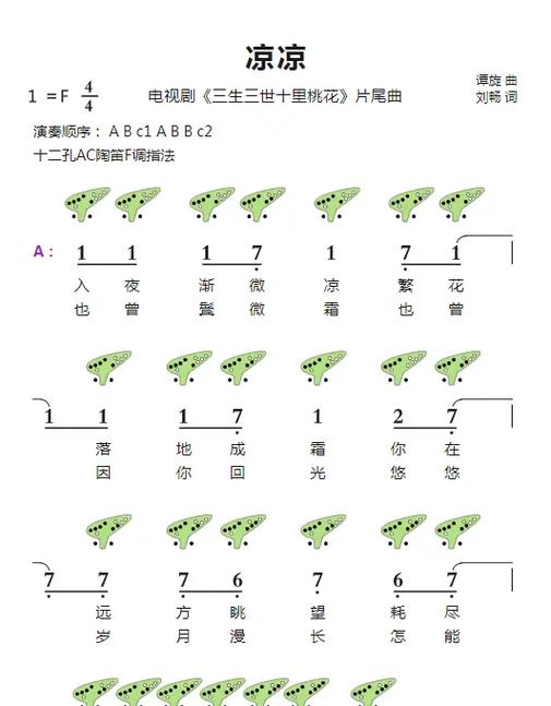 《凉凉》陶笛曲谱四孔缩略图