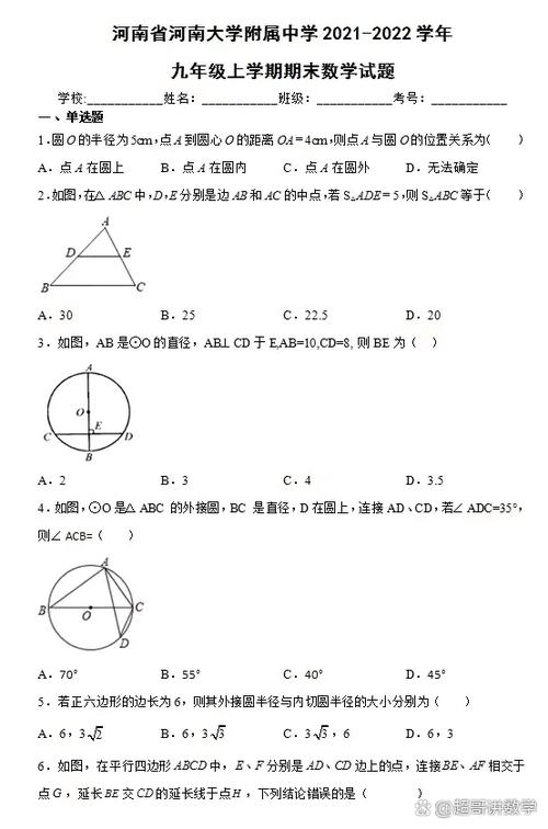 九年级数学中考模拟卷及答案缩略图